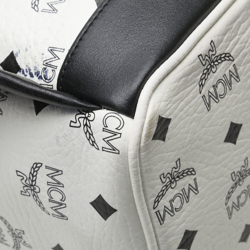 MCM Visetos Logogram Studded Rucksack Backpack White Black Leather - Picture 5 of 11
